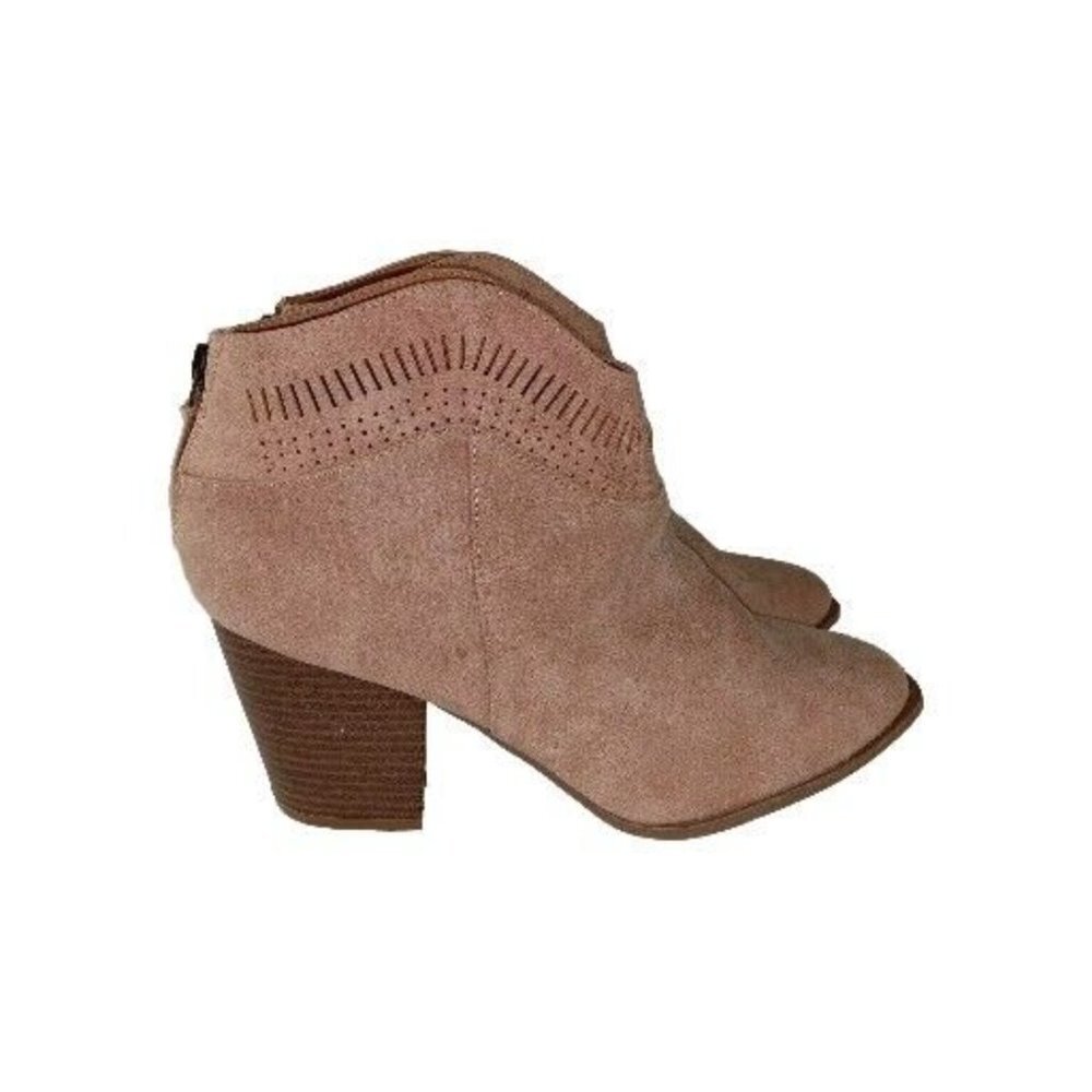 Qupid Women's Sand Beige 3" heels pump Zipper Up Ankle Boots size 10